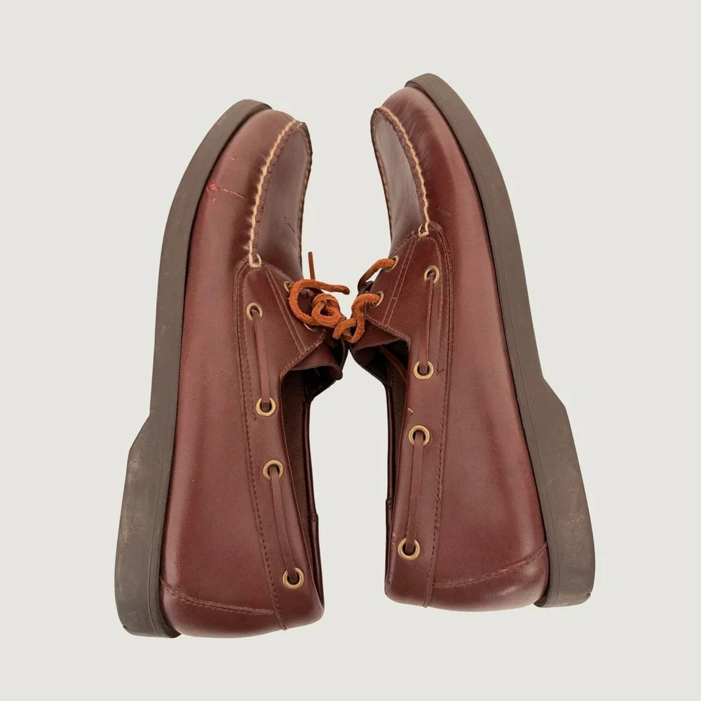 Vintage 90s Polo Sport Ralph Lauren Mens Brown Leather Boat Shoes Loafers 9.5